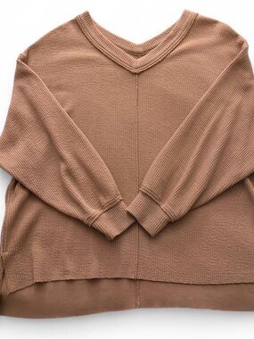 aerie V-Neck Ribbed Pullover Sweater - Tan